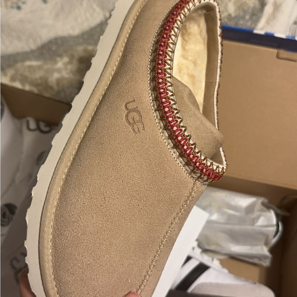 UGG Women's Beige Mules with Red Trim